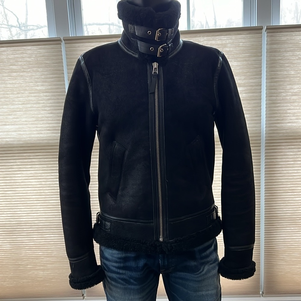 100% Shearling Flight Jacket made in India by Idleman. Color: Black Size: Large - Picture 7 of 14